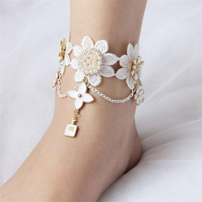 Bohemian Flower White Lace Anklet - Floral Fawna