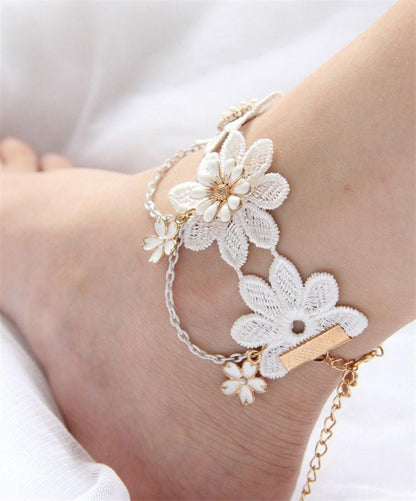 Bohemian Flower White Lace Anklet - Floral Fawna