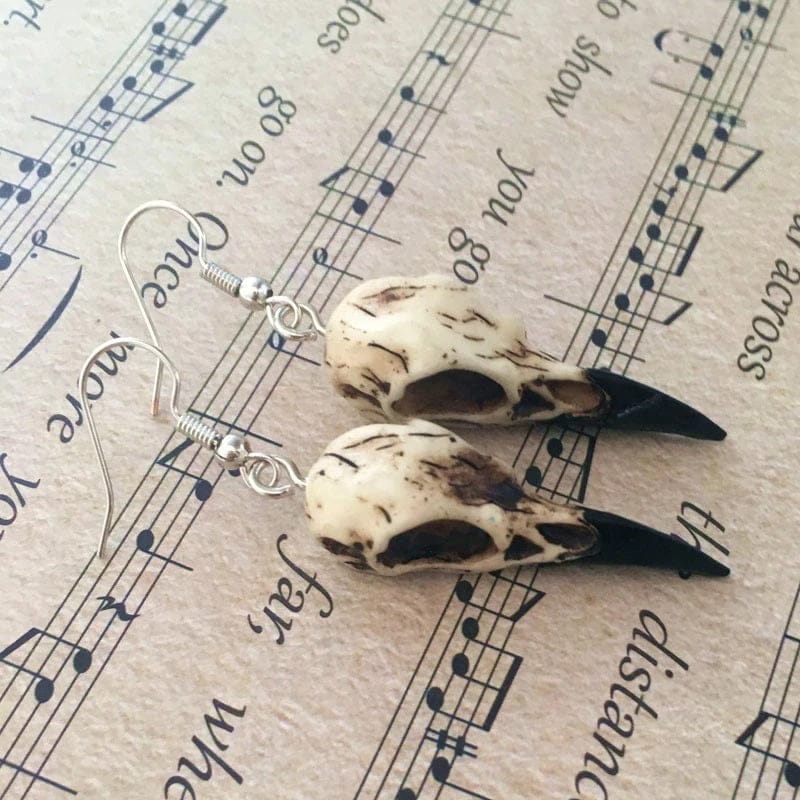 Raven Skull Earrings - Floral Fawna