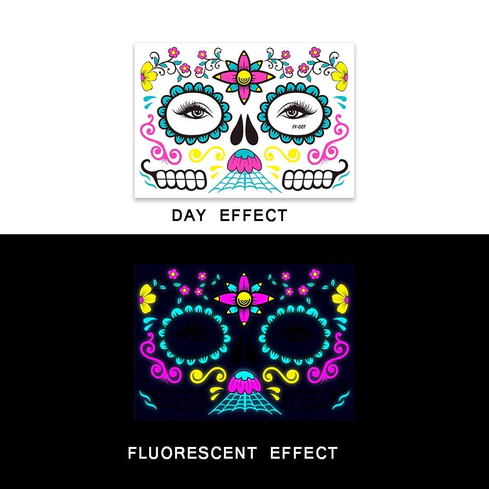 Day of The Dead Glow In The Dark Face Stickers - Floral Fawna