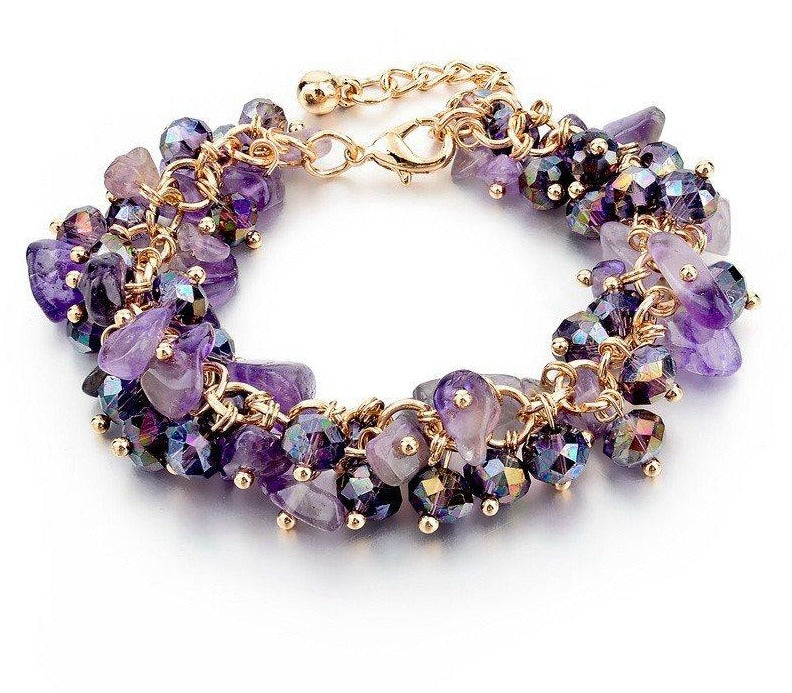 Amethyst Charm Bracelet With Crystal Stones - Floral Fawna