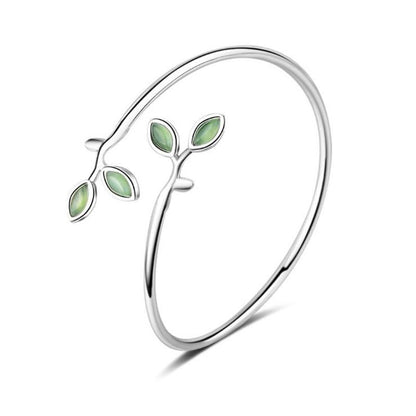 Green Opal Leaves Silver Bangle - Floral Fawna
