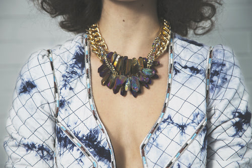 Chunky Chain Crystal Necklace - Floral Fawna