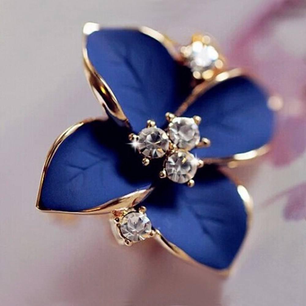 Blue Flower Rhinestone Crystal Earrings - Floral Fawna