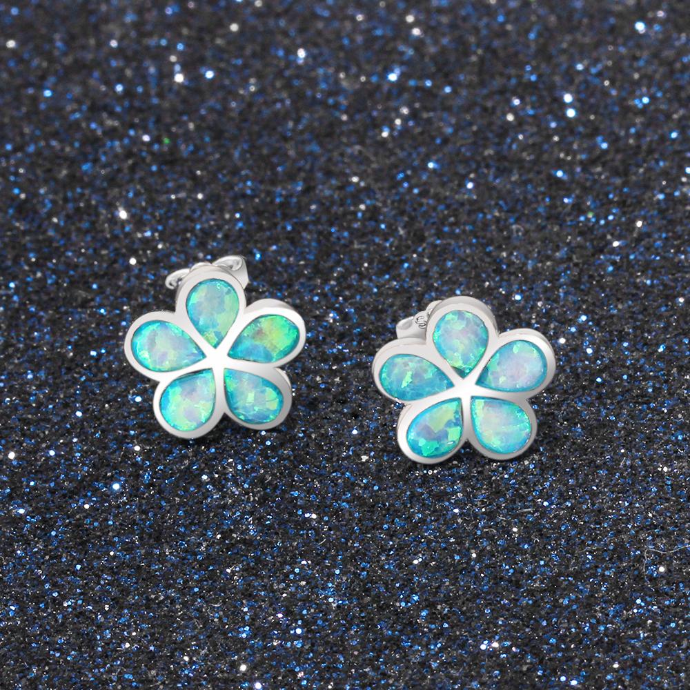 Blue Opal Flower Sterling Silver Earrings - Floral Fawna