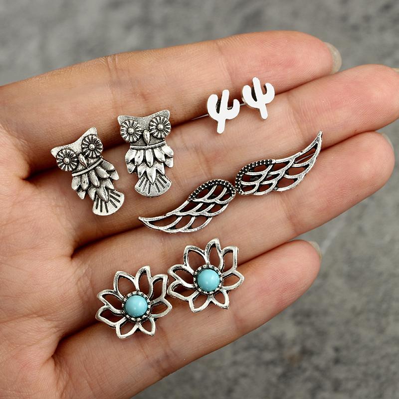 Bohemian Owl Stud Earrings Set - Floral Fawna