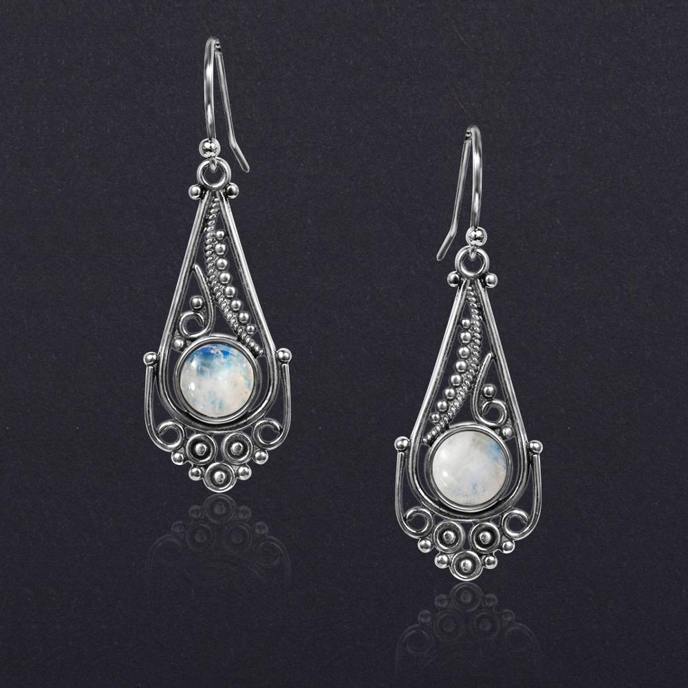 Boho Style Moonstone Silver Earrings - Floral Fawna