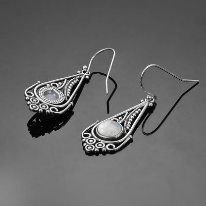 Boho Style Moonstone Silver Earrings - Floral Fawna