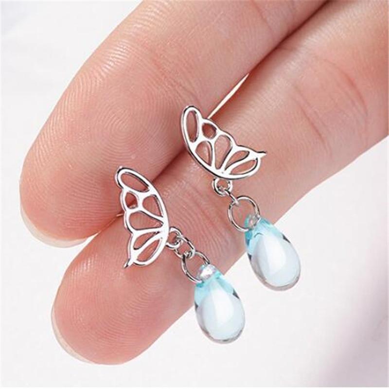 Butterfly Drop Crystal Earrings - Floral Fawna