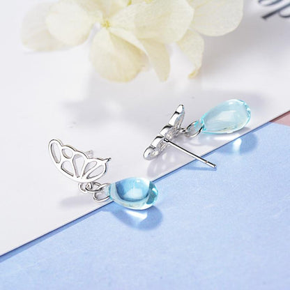Butterfly Drop Crystal Earrings - Floral Fawna