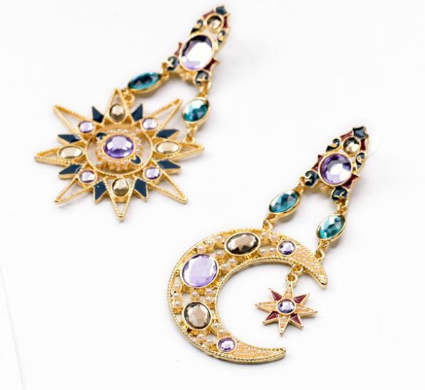 Celestial Sun and Moon Crystal Earrings - Floral Fawna