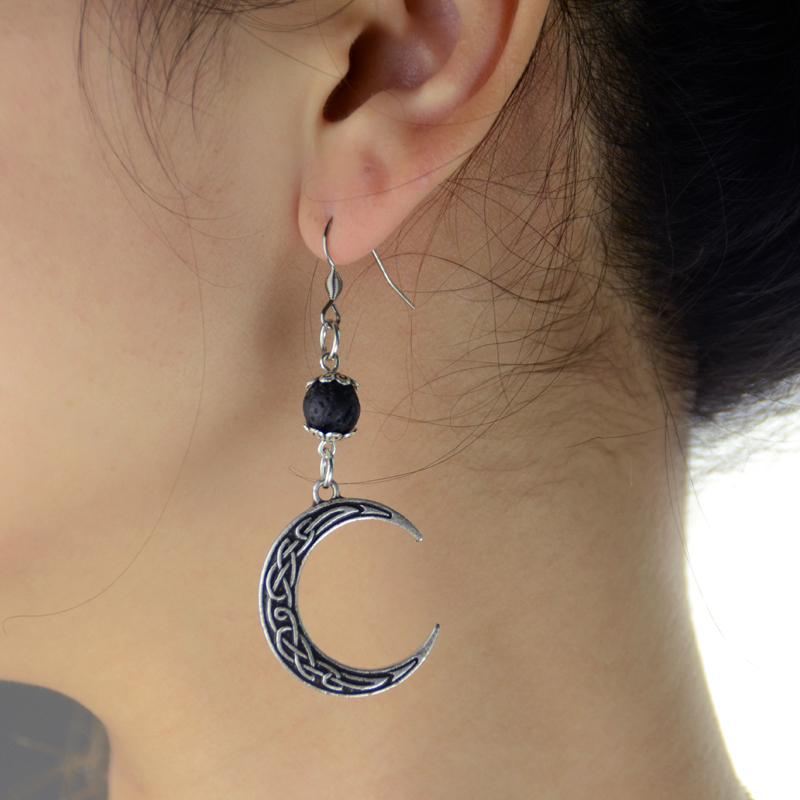 Celtic Moon &amp; Lava Stone Earrings - Floral Fawna