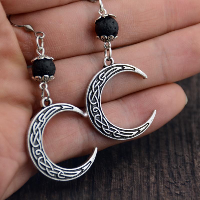Celtic Moon &amp; Lava Stone Earrings - Floral Fawna
