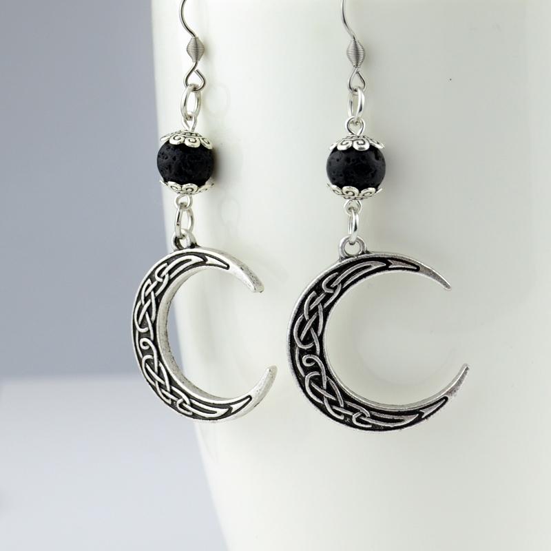 Celtic Moon &amp; Lava Stone Earrings - Floral Fawna