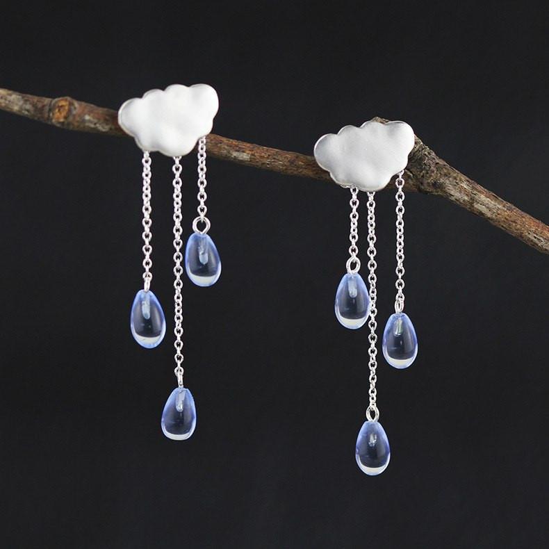 Blue Raindrops Silver Earrings - Floral Fawna