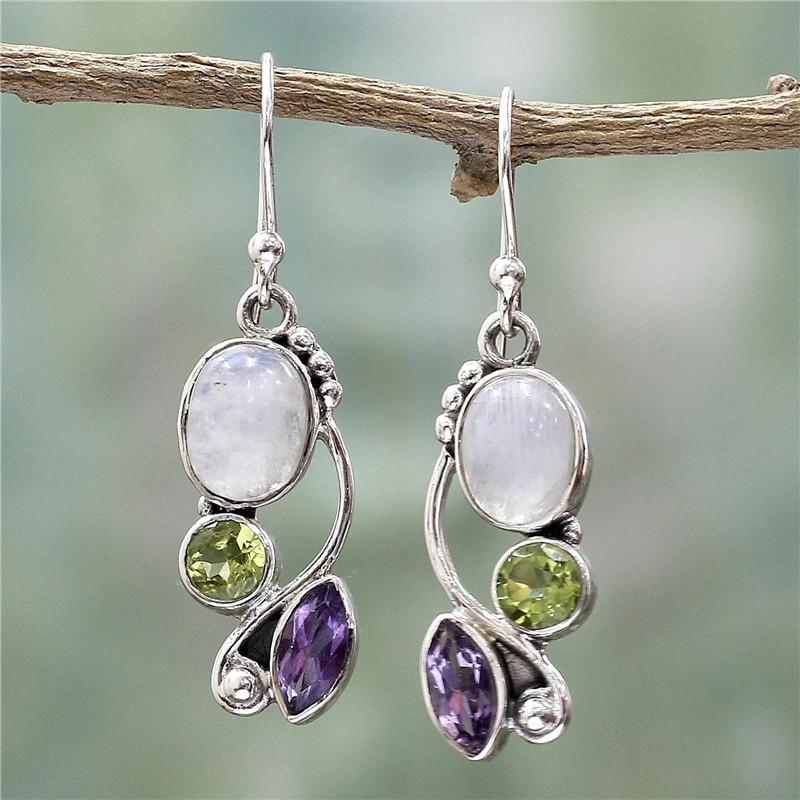 Colorful Crystals Moonstone Earrings - Floral Fawna