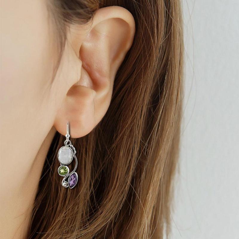 Colorful Crystals Moonstone Earrings - Floral Fawna