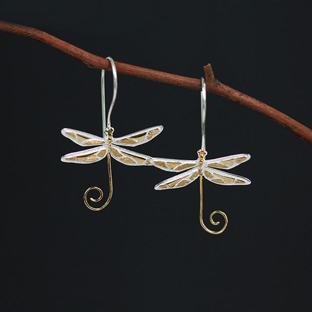 Dragonfly Swirl Sterling Silver Earrings - Floral Fawna