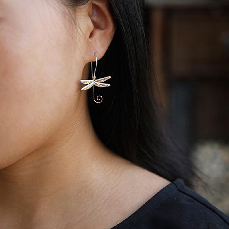 Dragonfly Swirl Sterling Silver Earrings - Floral Fawna