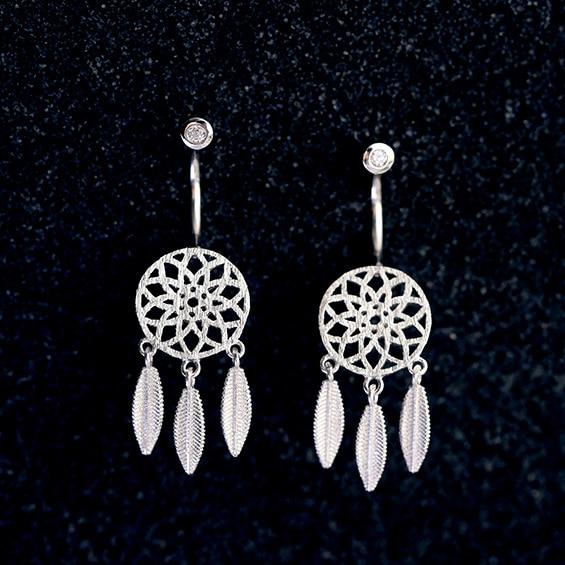 Dream Catcher Silver Earrings - Floral Fawna