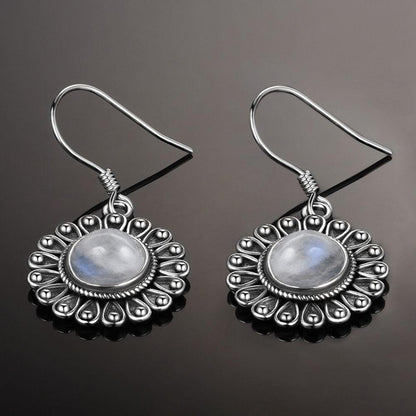 Flower Moonstone Silver Earrings - Floral Fawna