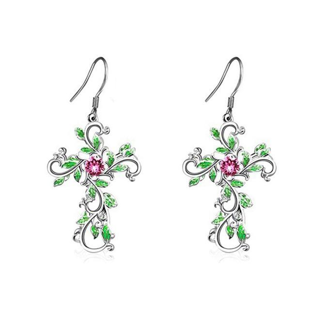 Forest Goddess Cross Earrings - Floral Fawna
