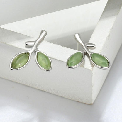 Green Opal Leaves Sterling Silver Earrings - Floral Fawna