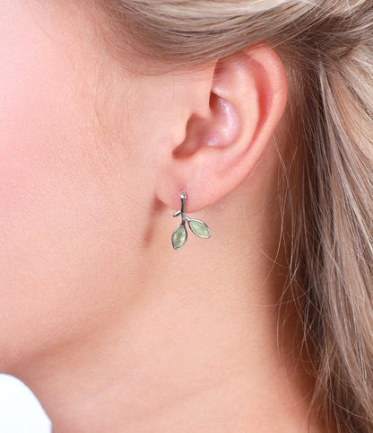 Green Opal Leaves Sterling Silver Earrings - Floral Fawna