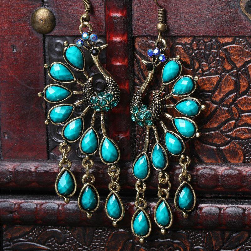 Peacock Crystal Earrings - Floral Fawna