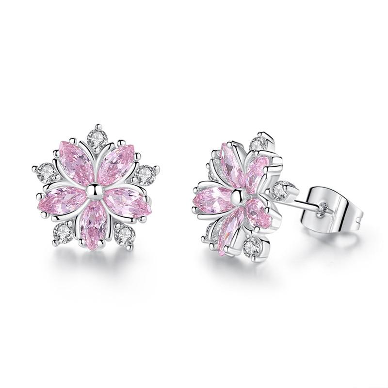 Pink Snowflake Silver Earrings - Floral Fawna