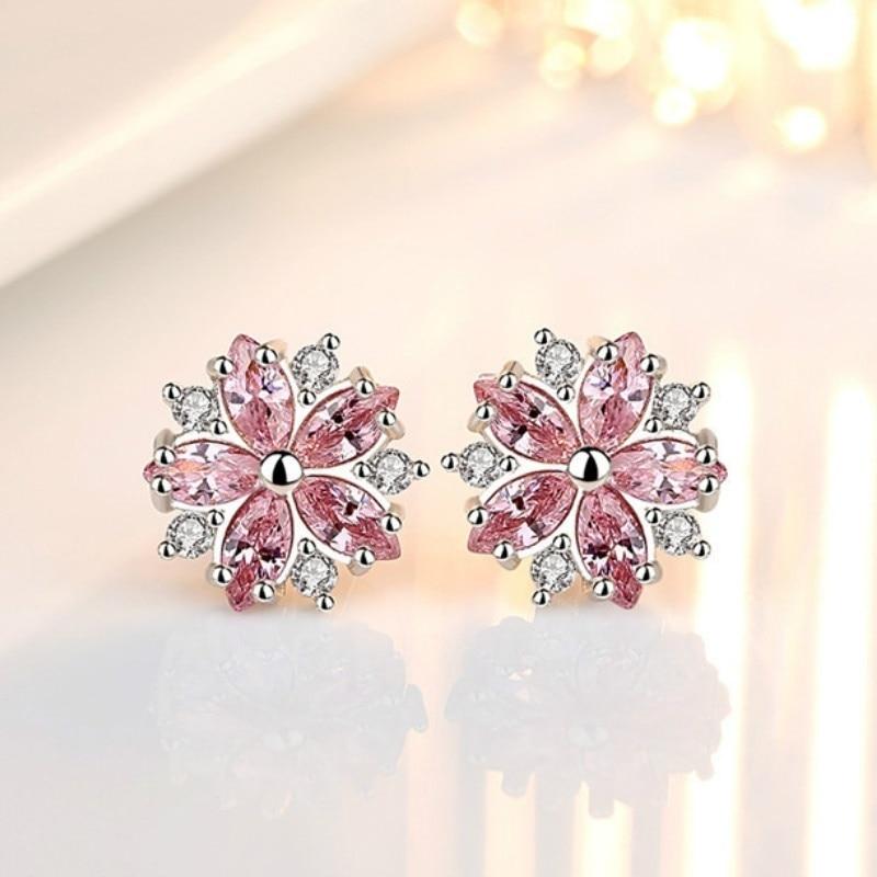 Pink Snowflake Silver Earrings - Floral Fawna