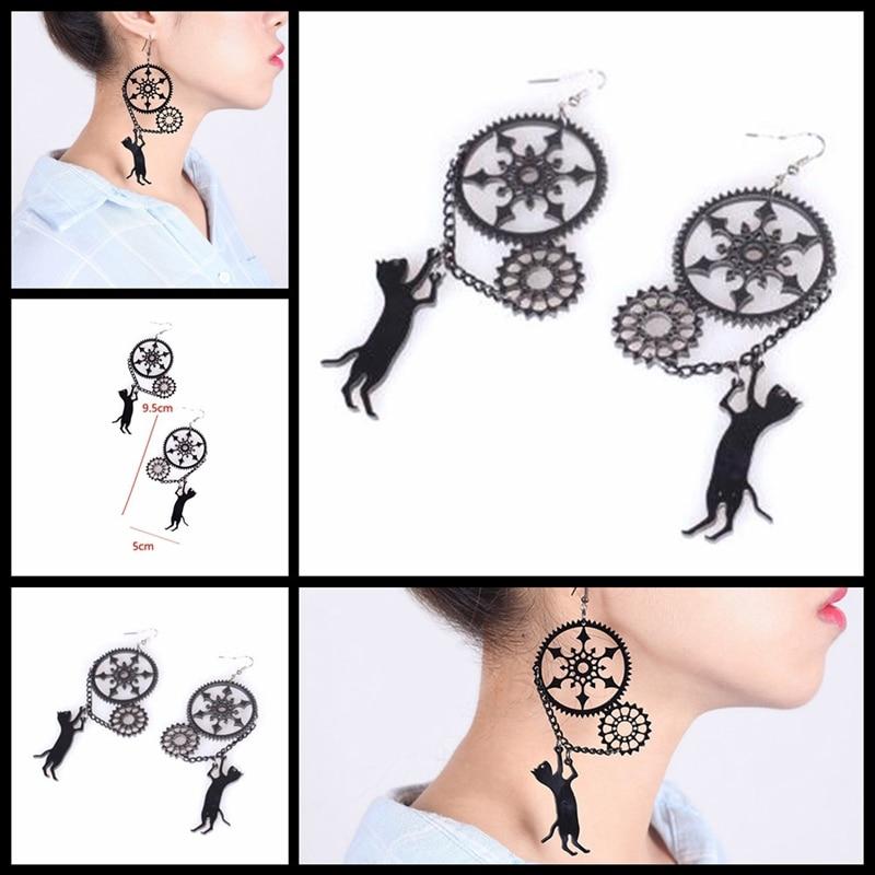Playful Cat Steampunk Earrings - Floral Fawna