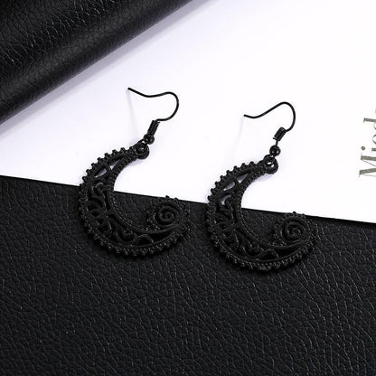 Retro Crescent Moon Earrings - Floral Fawna