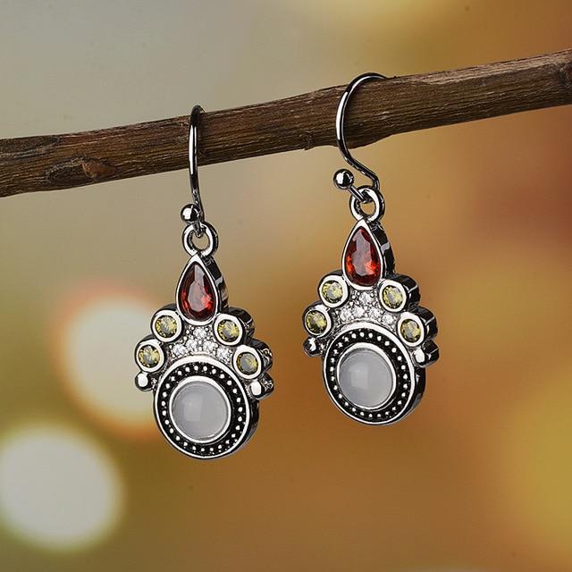 Retro Style Moonstone Earrings - Floral Fawna