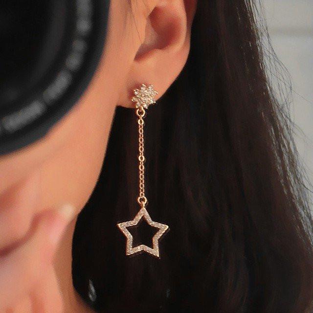 Rhinestone Star &amp; Moon Drop Earrings - Floral Fawna