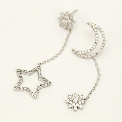 Rhinestone Star &amp; Moon Drop Earrings - Floral Fawna