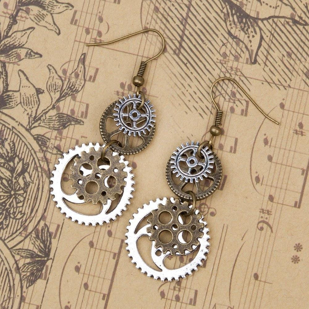 Steampunk Watch Gears Drop Earrings - Floral Fawna
