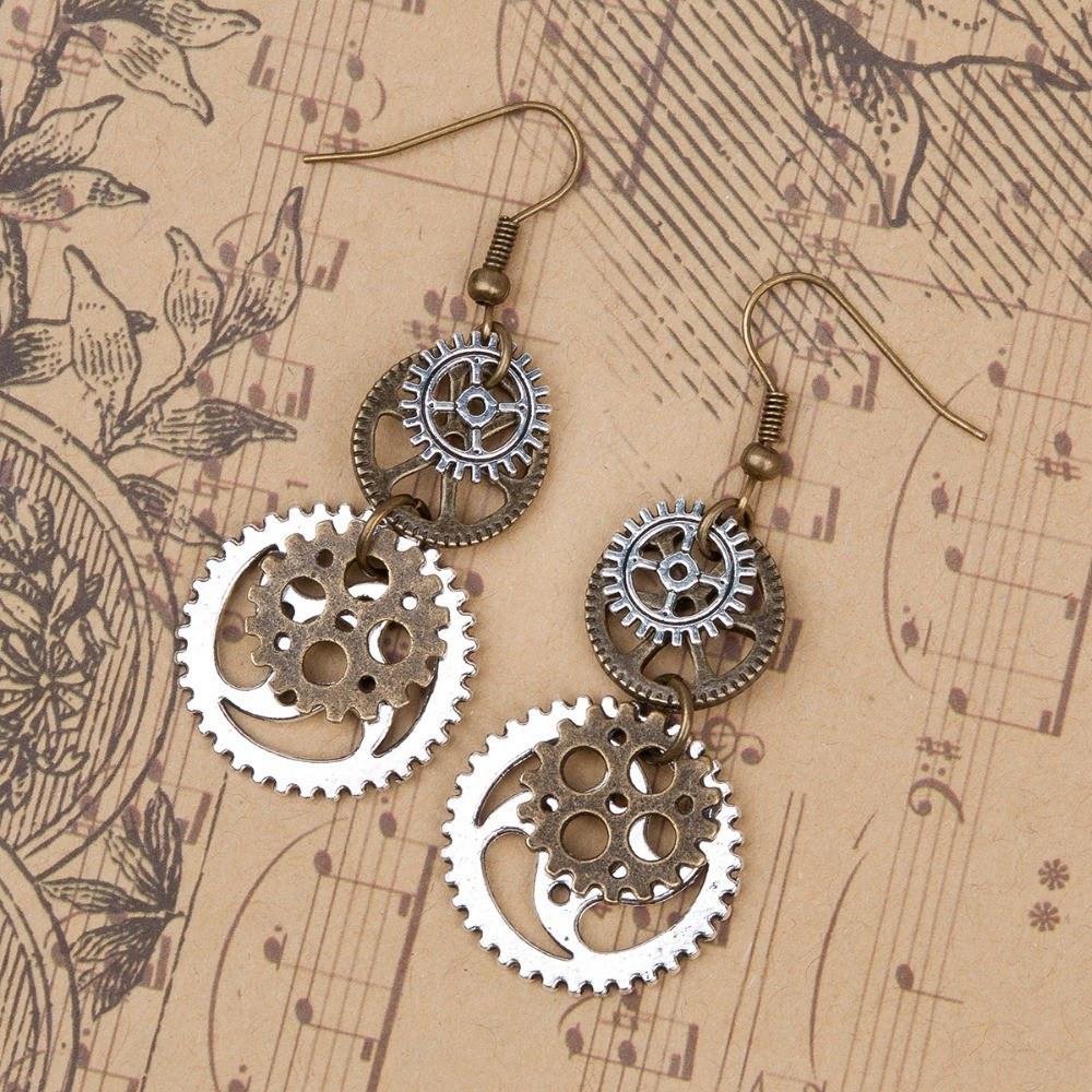 Steampunk Watch Gears Drop Earrings - Floral Fawna