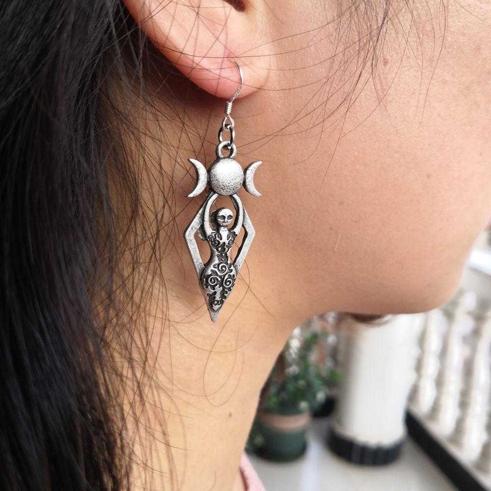 Triple Moon Goddess Earrings - Floral Fawna