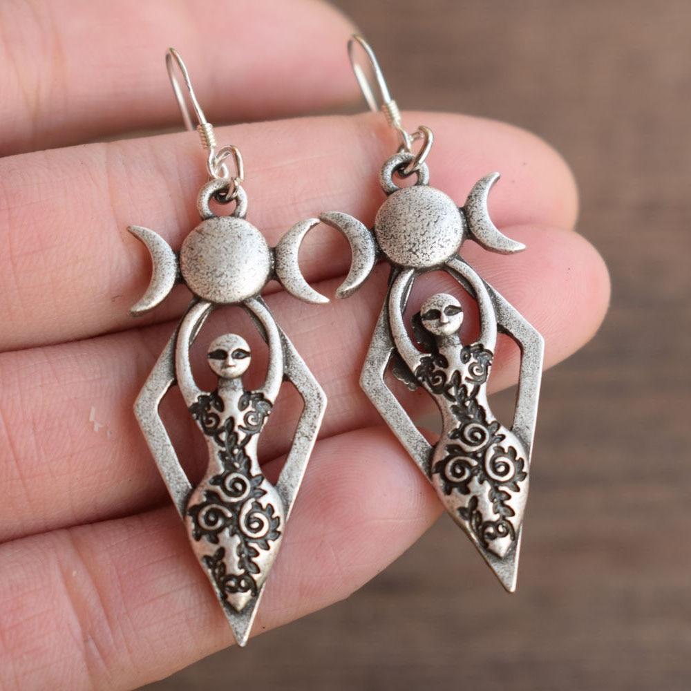 Triple Moon Goddess Earrings - Floral Fawna