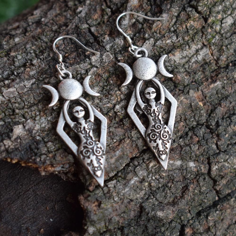 Triple Moon Goddess Earrings - Floral Fawna