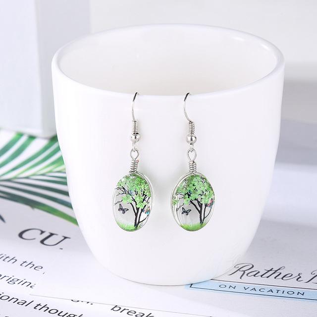 Wishing Tree &amp; Butterfly Glass Earrings - Floral Fawna