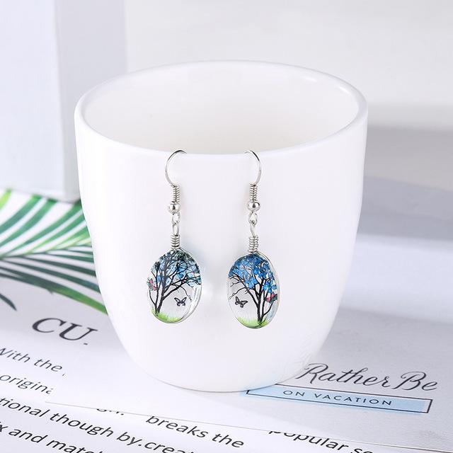 Wishing Tree &amp; Butterfly Glass Earrings - Floral Fawna