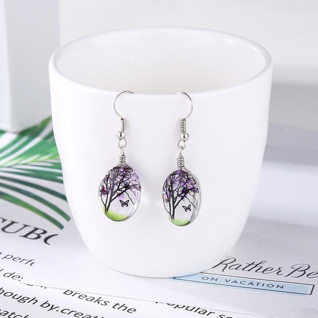 Wishing Tree &amp; Butterfly Glass Earrings - Floral Fawna