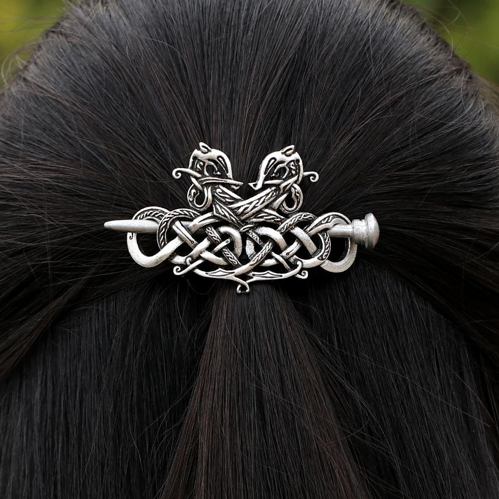 Celtic Twin Dragon Hair Barrette - Floral Fawna