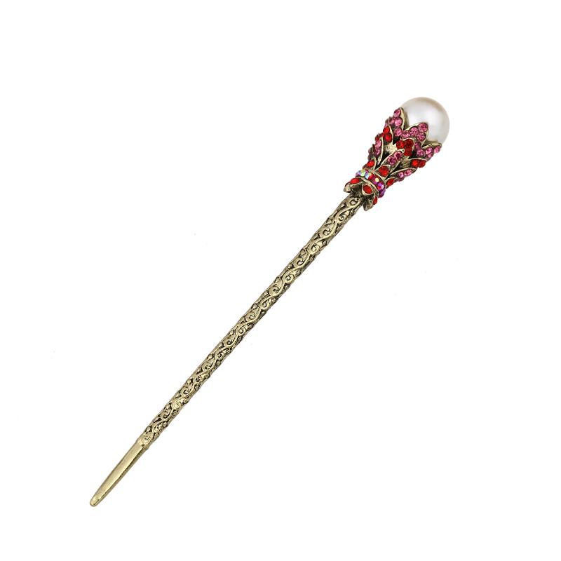 Pearl &amp; Rhinestone Crystals Hair Stick - Floral Fawna