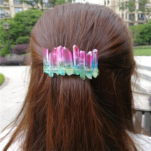 Raw Quartz Crystal Hair Clip - Floral Fawna