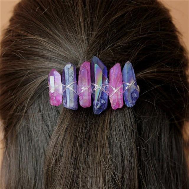 Raw Quartz Crystal Hair Clip - Floral Fawna