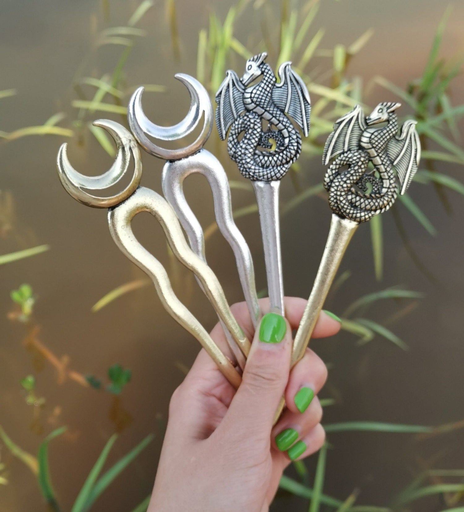 Viking Moon Dragon Hair Sticks - Floral Fawna