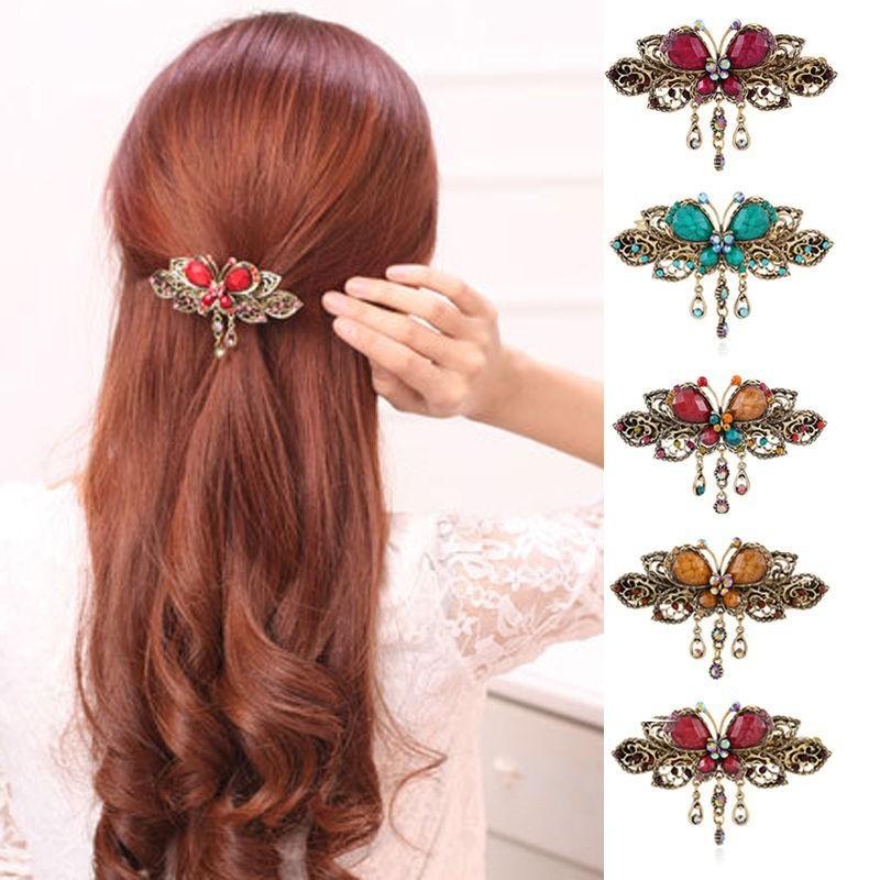Vintage Style Crystal Butterfly Hair Clip - Floral Fawna